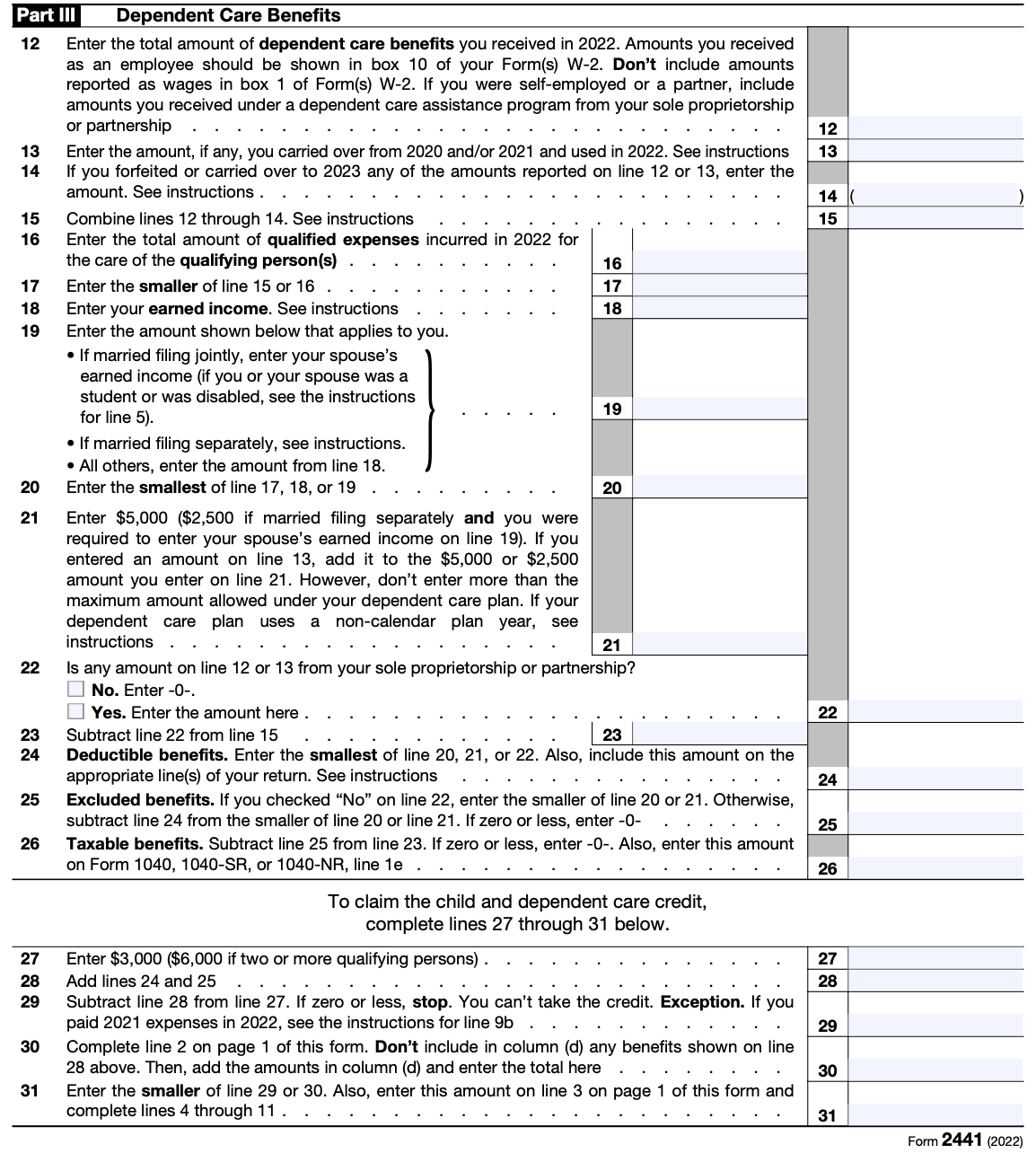Form 2441 Worksheet Filing Tax Form 2441 Child And Dependent Care