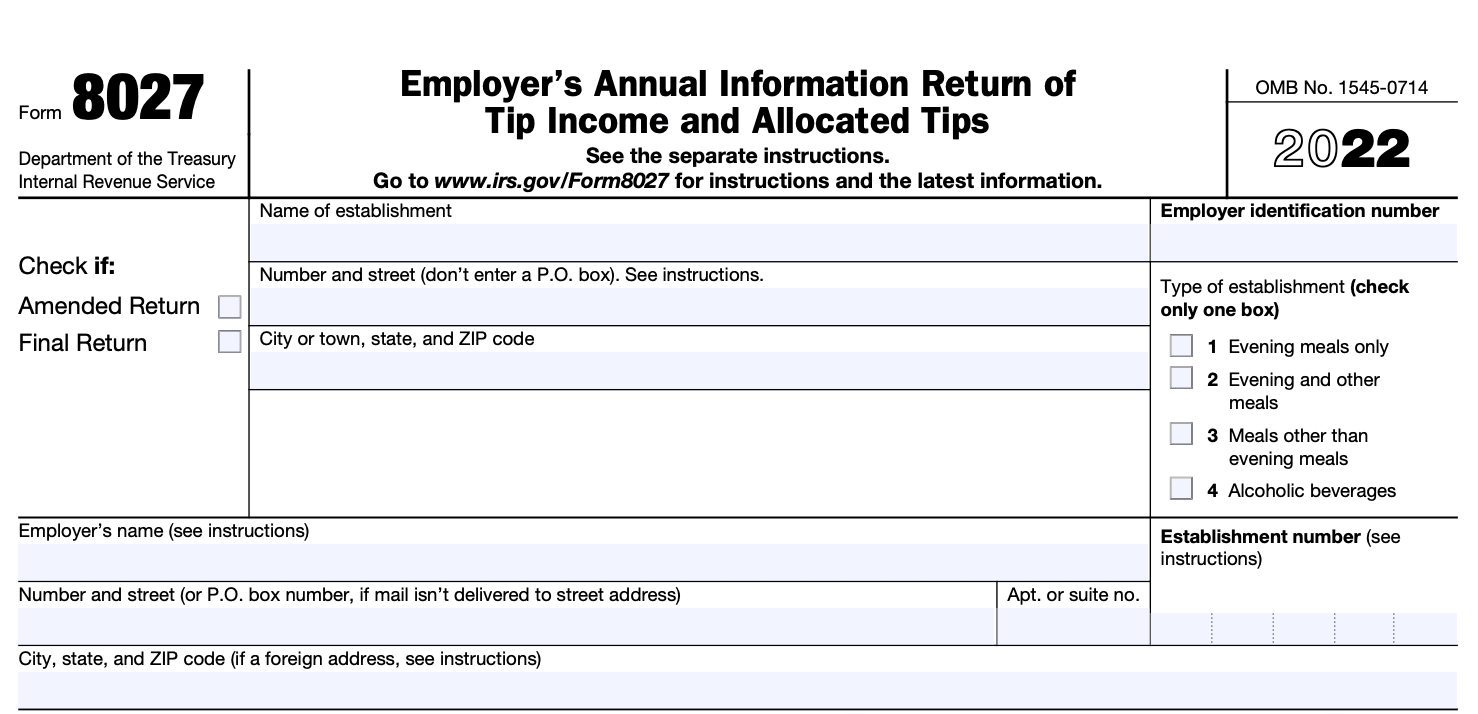 IRS Form 8027: Annual Tip Income Report